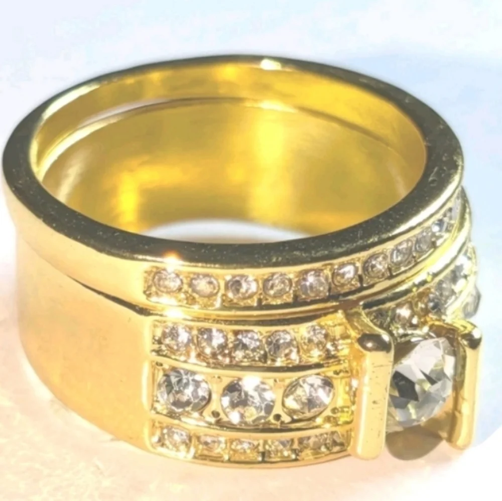 2.5 ct Round Cut Simulated Diamonds Mens Wedding Set Ring 14k Yellow gold Plated